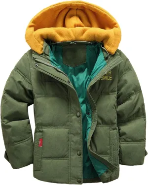 XIFAMNIY Kids Thicken Hooded Jacket Warm Winter Coat Windproof Outwear for Boys Padded Jacket Cool Casual 5-10T