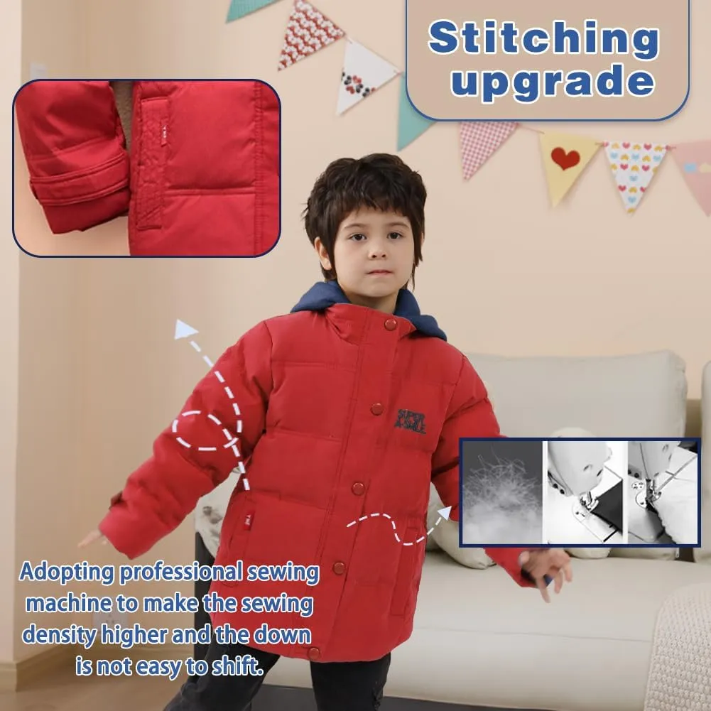 XIFAMNIY Kids Thicken Hooded Jacket Warm Winter Coat Windproof Outwear for Boys Padded Jacket Cool Casual 5-10T