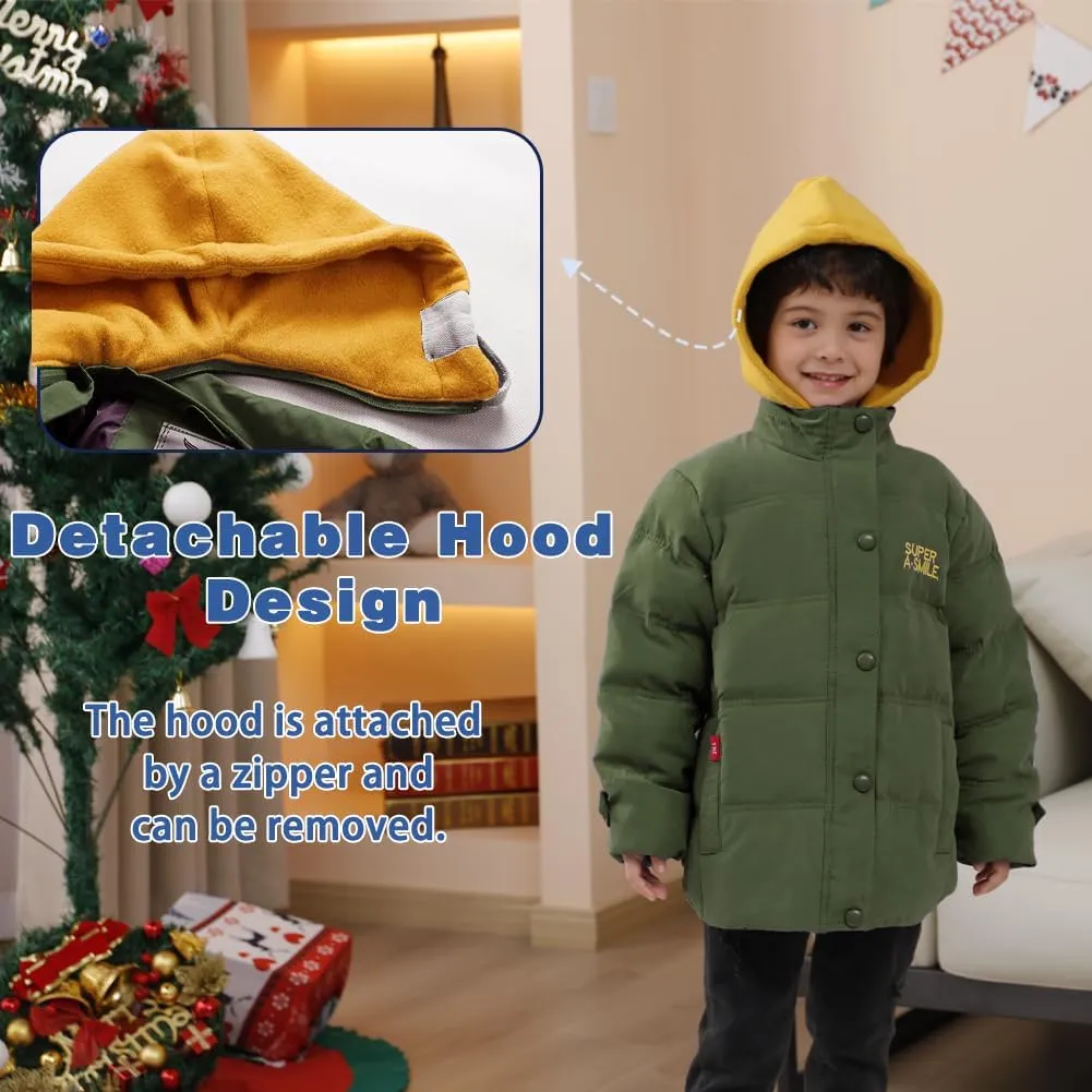 XIFAMNIY Kids Thicken Hooded Jacket Warm Winter Coat Windproof Outwear for Boys Padded Jacket Cool Casual 5-10T