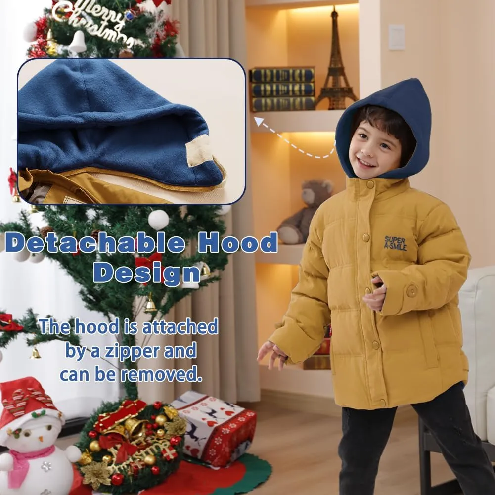 XIFAMNIY Kids Thicken Hooded Jacket Warm Winter Coat Windproof Outwear for Boys Padded Jacket Cool Casual 5-10T