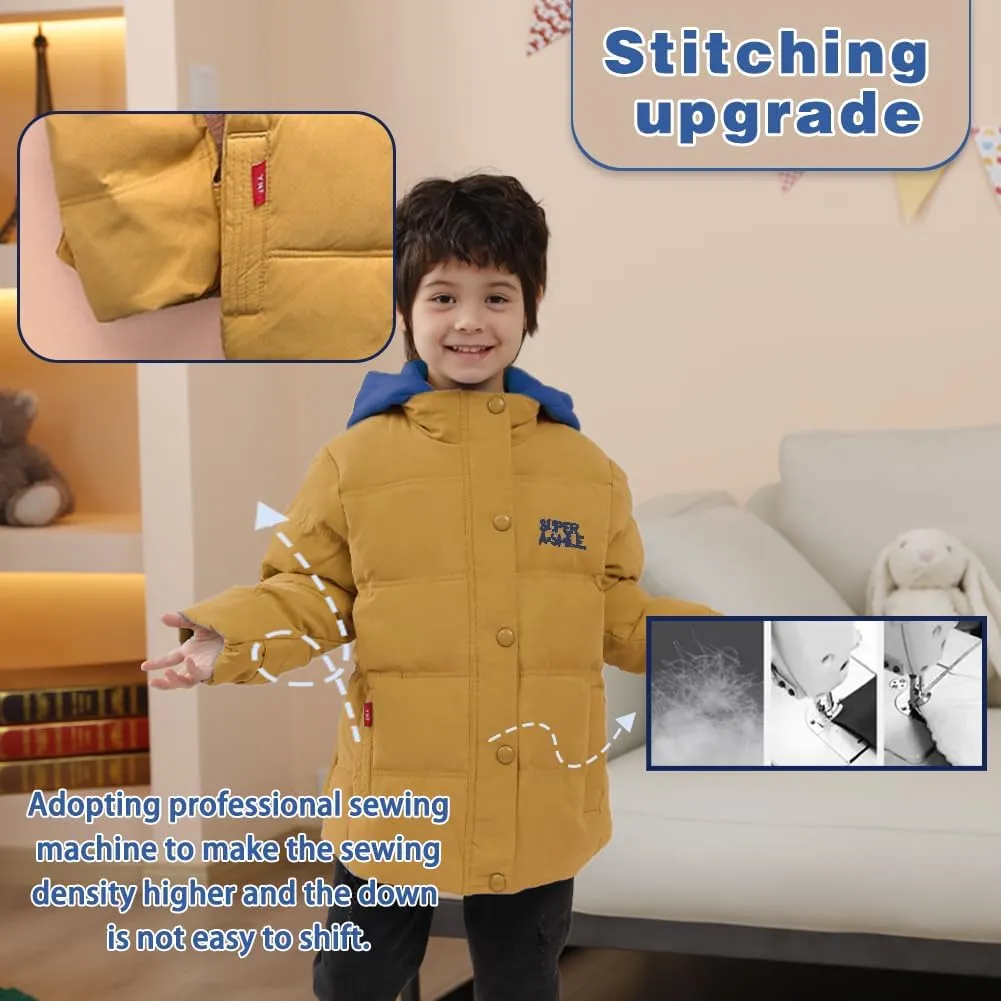 XIFAMNIY Kids Thicken Hooded Jacket Warm Winter Coat Windproof Outwear for Boys Padded Jacket Cool Casual 5-10T