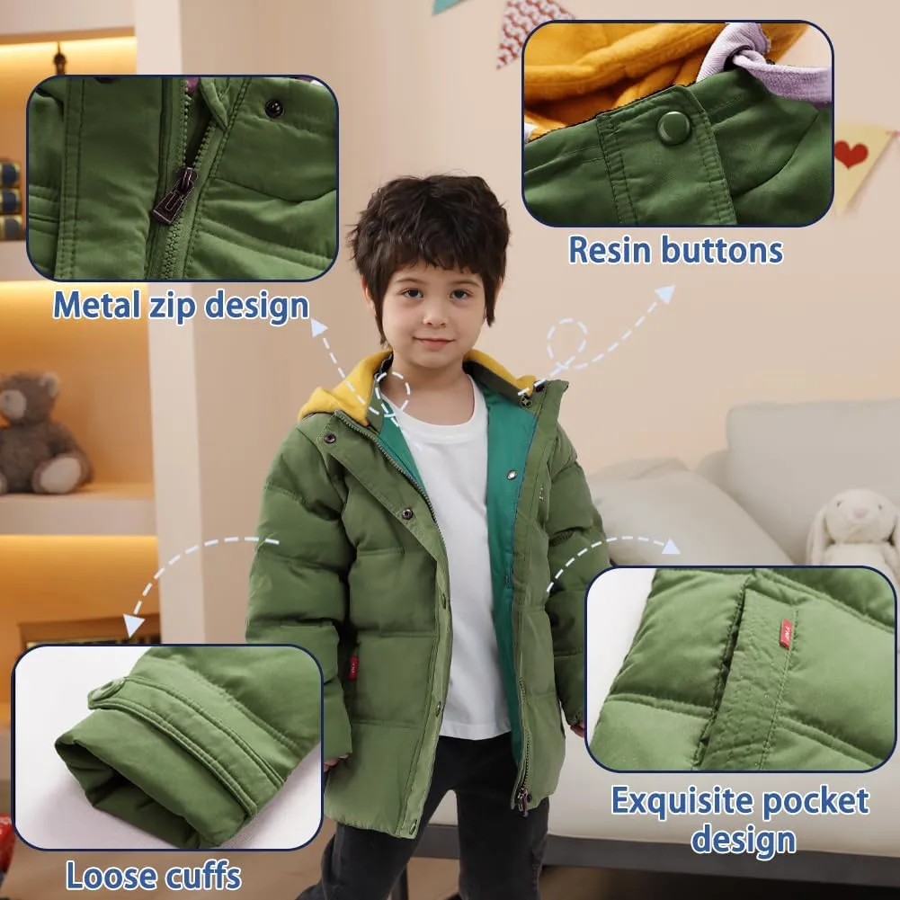 XIFAMNIY Kids Thicken Hooded Jacket Warm Winter Coat Windproof Outwear for Boys Padded Jacket Cool Casual 5-10T