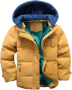 XIFAMNIY Kids Thicken Hooded Jacket Warm Winter Coat Windproof Outwear for Boys Padded Jacket Cool Casual 5-10T