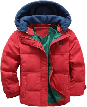 XIFAMNIY Kids Thicken Hooded Jacket Warm Winter Coat Windproof Outwear for Boys Padded Jacket Cool Casual 5-10T