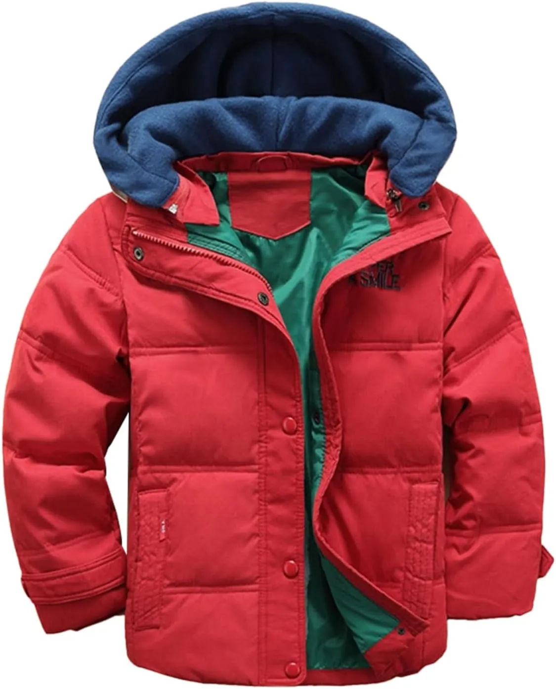 XIFAMNIY Kids Thicken Hooded Jacket Warm Winter Coat Windproof Outwear for Boys Padded Jacket Cool Casual 5-10T
