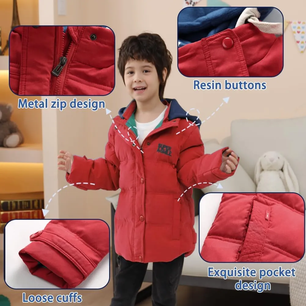 XIFAMNIY Kids Thicken Hooded Jacket Warm Winter Coat Windproof Outwear for Boys Padded Jacket Cool Casual 5-10T