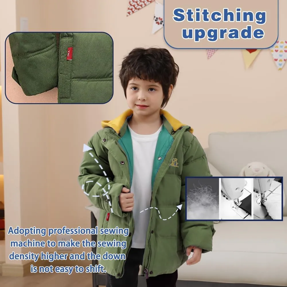 XIFAMNIY Kids Thicken Hooded Jacket Warm Winter Coat Windproof Outwear for Boys Padded Jacket Cool Casual 5-10T