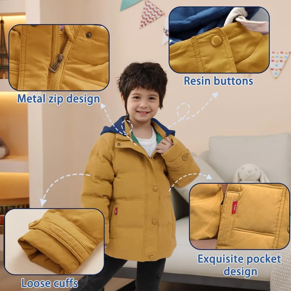 XIFAMNIY Kids Thicken Hooded Jacket Warm Winter Coat Windproof Outwear for Boys Padded Jacket Cool Casual 5-10T