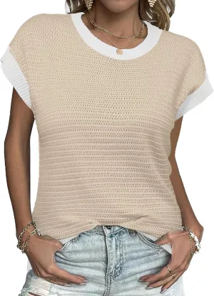 Zeagoo Women's Cap Sleeve Sweaters Vest Crew Neck Knit Sweater Tops 2025 Casual Summer Sleeveless T Shirt
