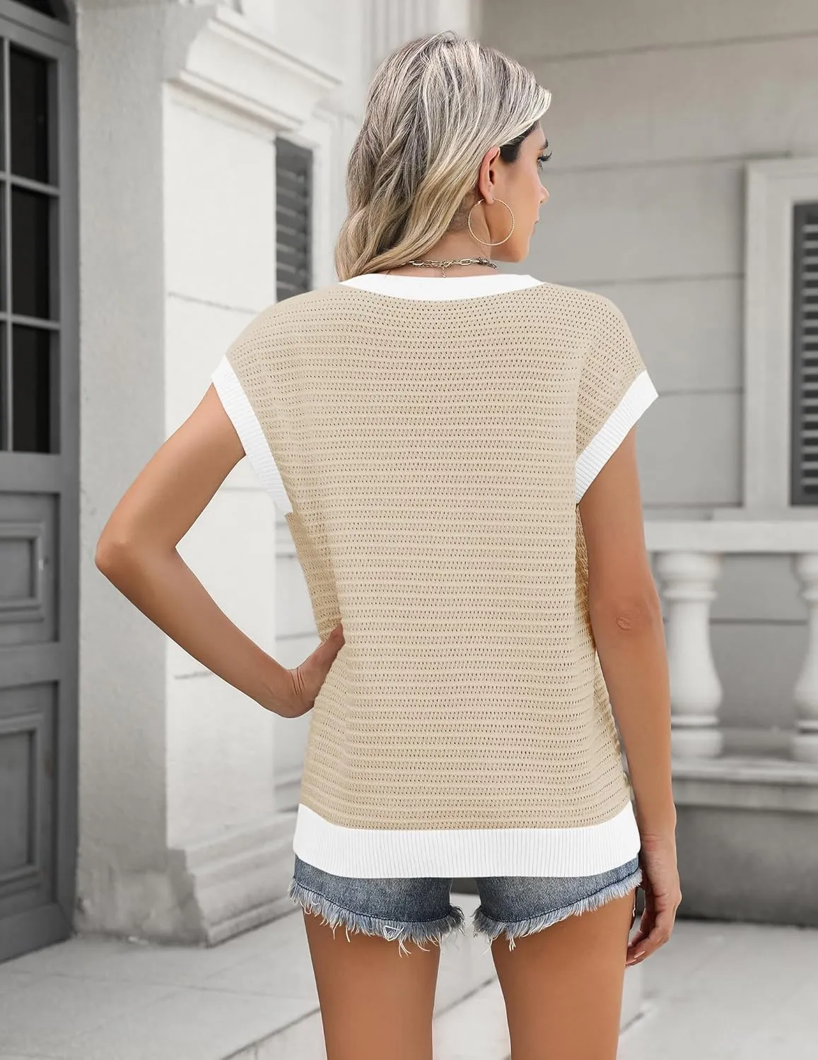 Zeagoo Women's Cap Sleeve Sweaters Vest Crew Neck Knit Sweater Tops 2025 Casual Summer Sleeveless T Shirt
