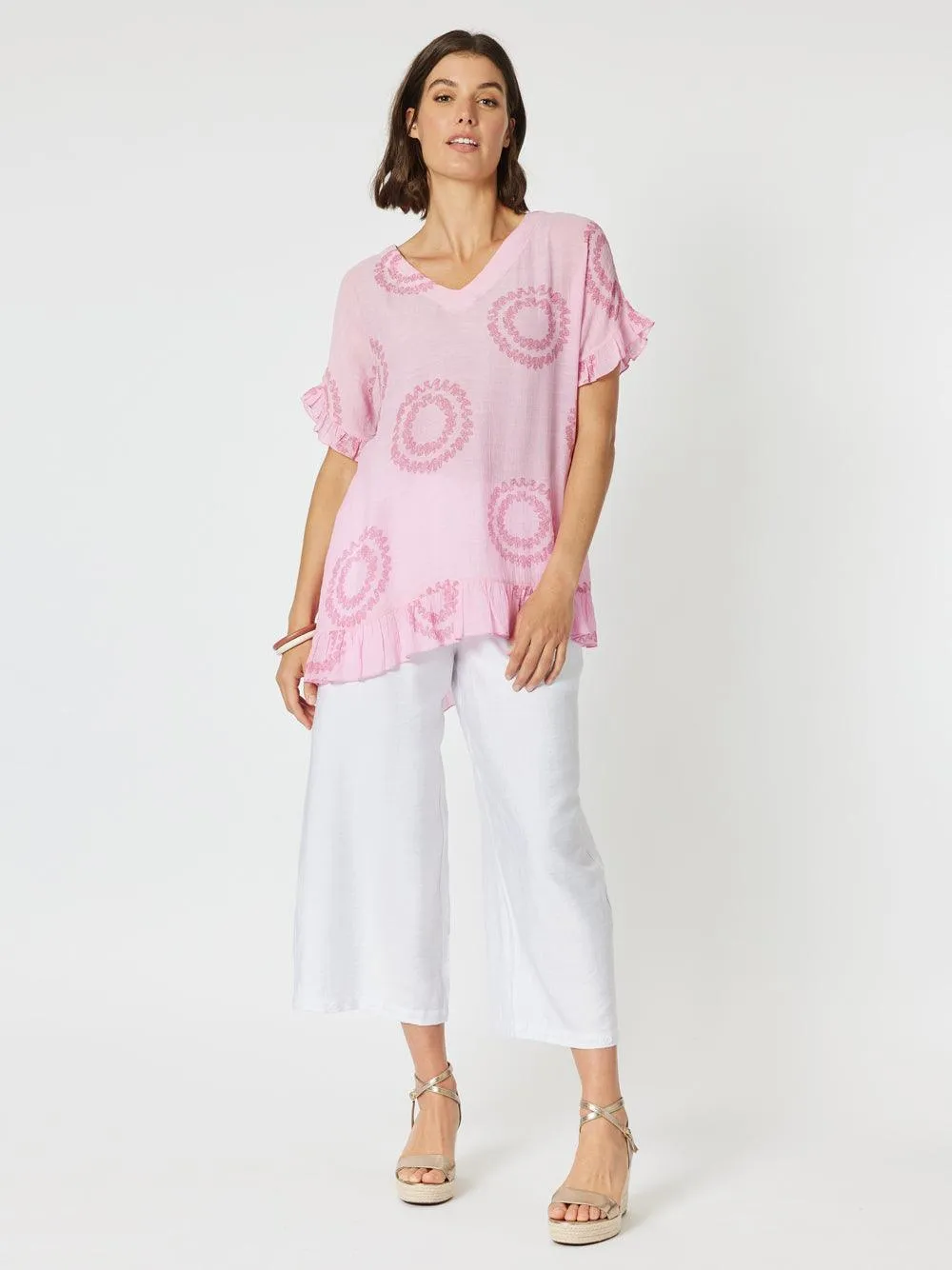 Zig Zag V-Neck Top - Pink