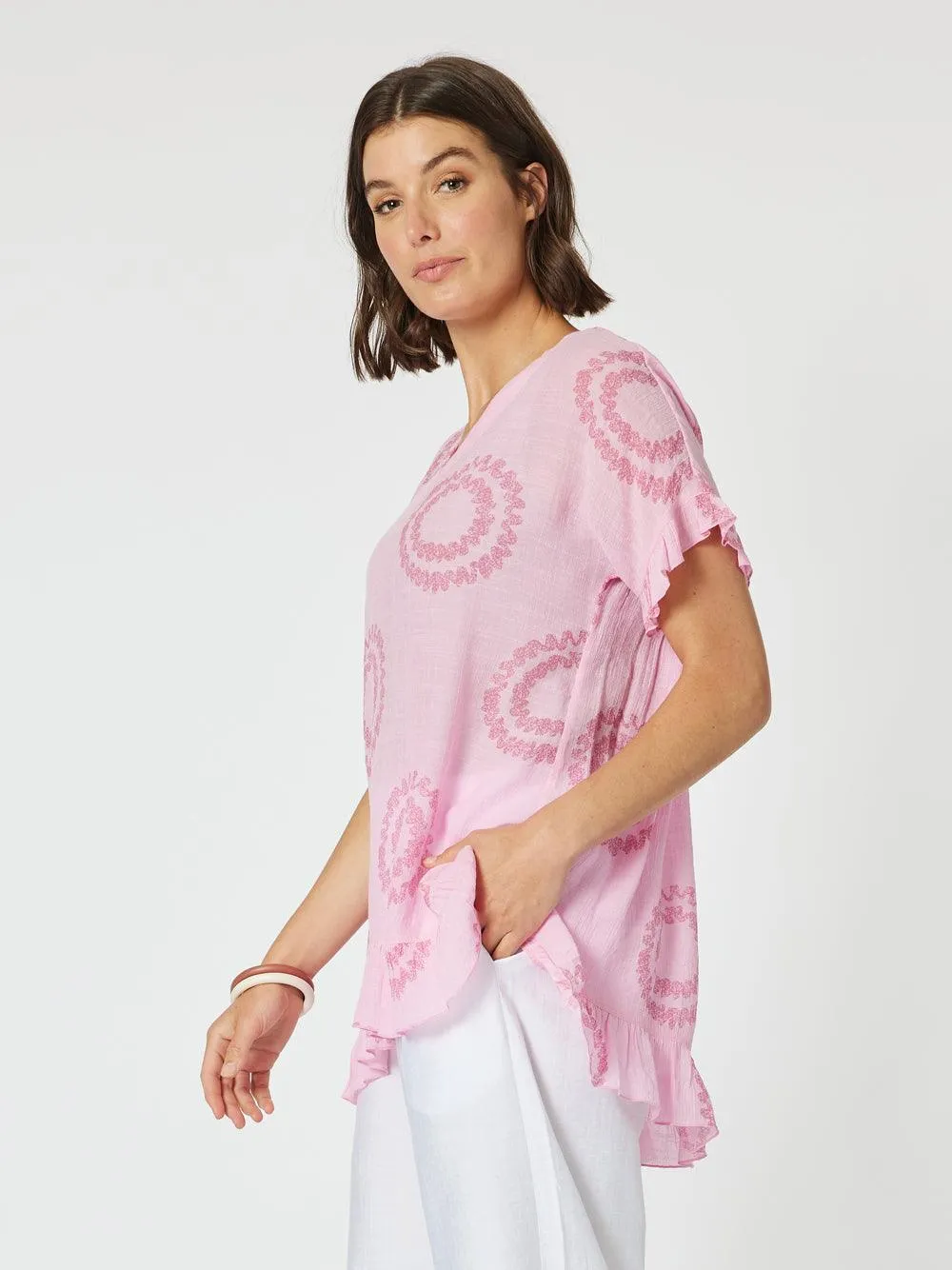 Zig Zag V-Neck Top - Pink