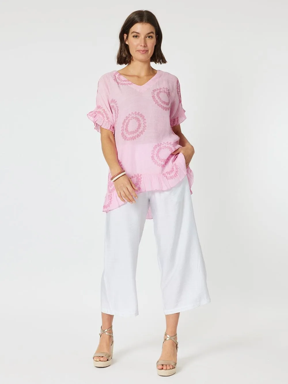Zig Zag V-Neck Top - Pink