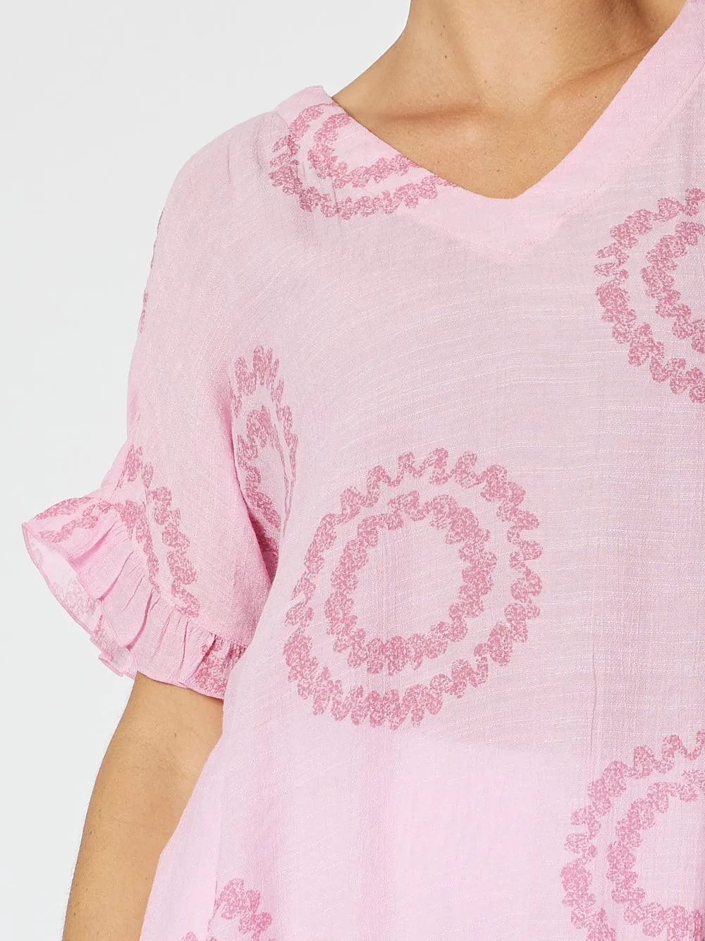 Zig Zag V-Neck Top - Pink