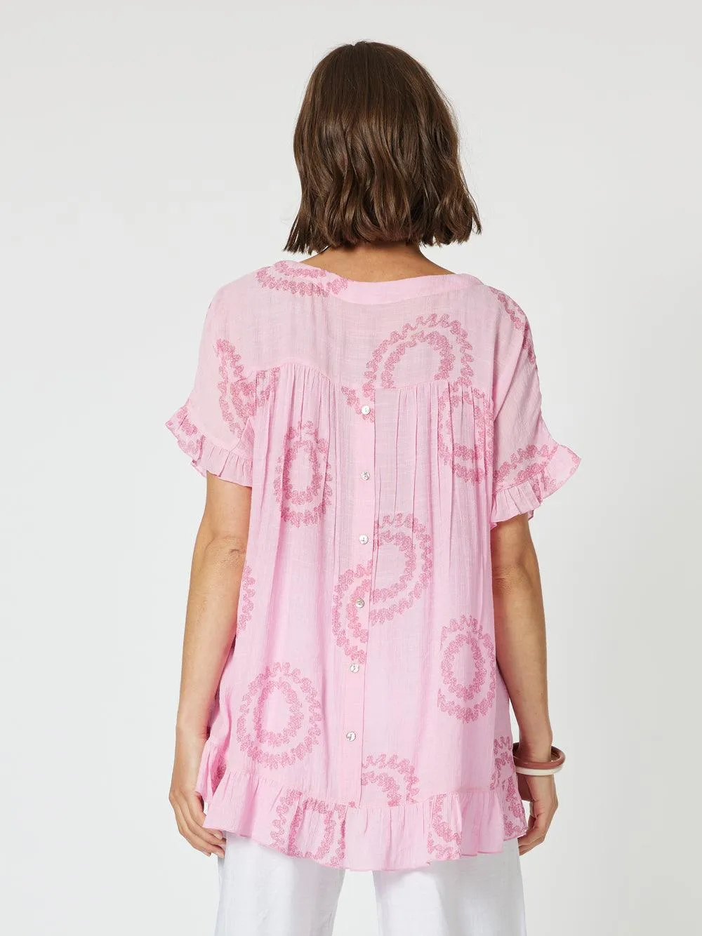 Zig Zag V-Neck Top - Pink