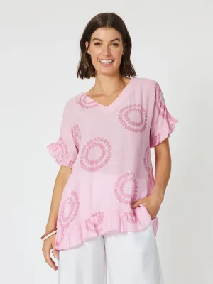 Zig Zag V-Neck Top - Pink