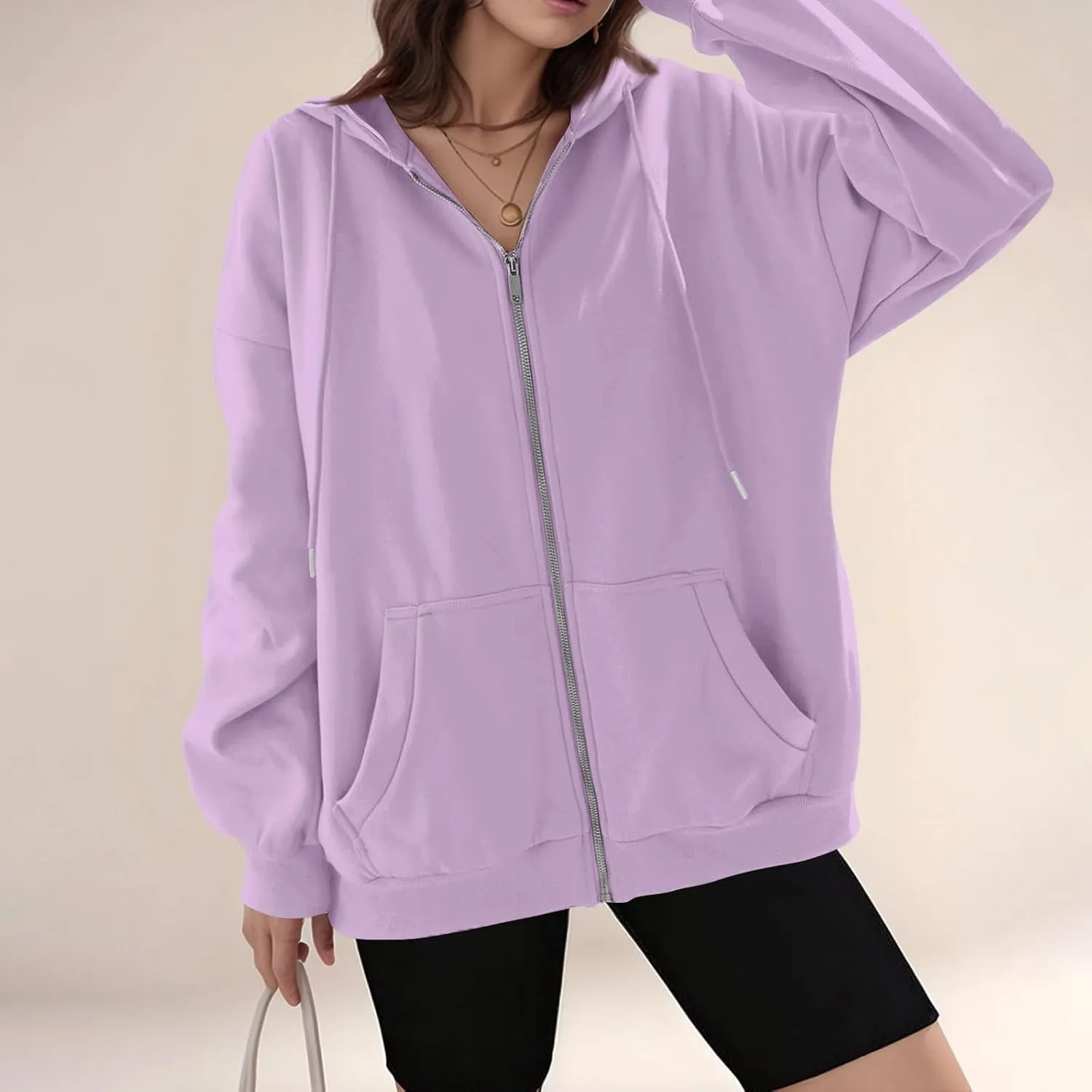 Zip Up Hoodie Women Preppy Casual Comfy Fleece Jacket Trendy Long Sleeve Oversized Sweatshirt Winter Coats with Hood